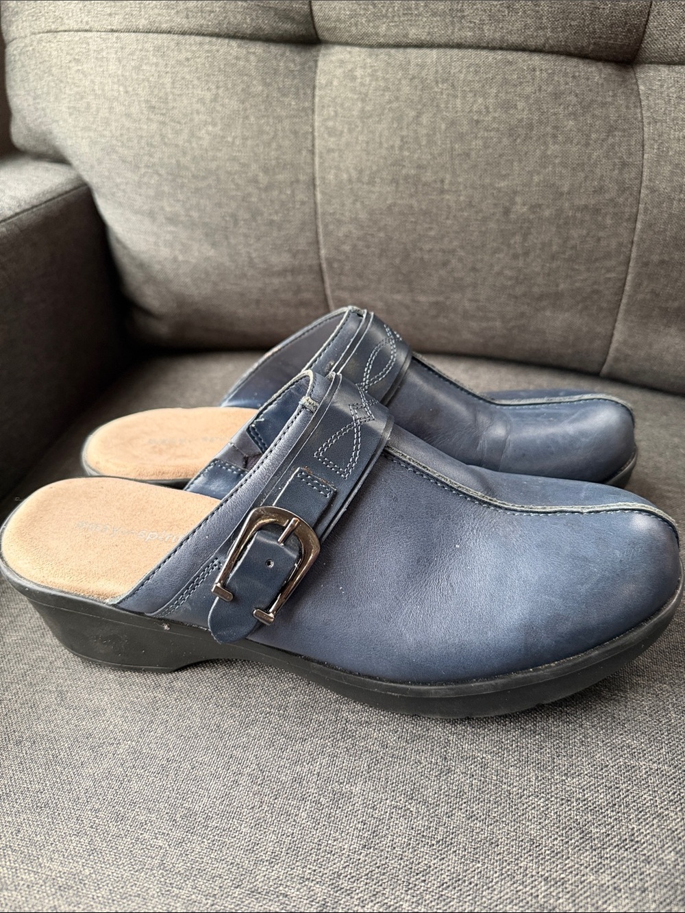 Easy Spirit Navy Buckle Mule Clogs Women’s Size 9N Narrow Comfort Slip-On Shoes
